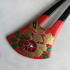 Japanese Lacquered Comb, Hairpin, Maki-E, Mother-Of-Pearl, Peony, Hair Ornament,