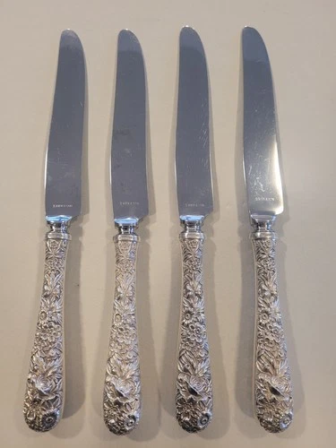 S. Kirk & Son REPOUSSE Sterling Set of 4 Dinner Knives 9 3/4"