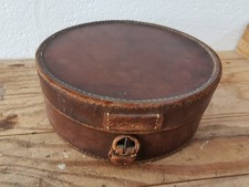 Vintage Antique Round Brown Leather Collar Box