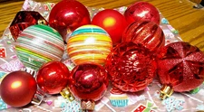 12pc Red CHRISTMAS 1.5-2.5" Lot #19  Assorted Ball Ornaments-Plastic/Glass  1037