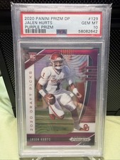 2020 Panini Prizm D/P Jalen Hurts Rookie Card # 129 Purple Prizm PSA 10. rookie card picture