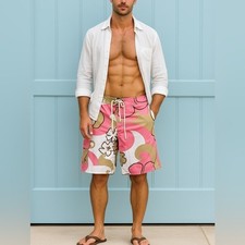American Eagle Outfitters Tan/Pink Floral Board Shorts Swim Trunks