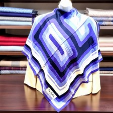 Pierre Cardin Vintage Scarf 100 silk satin 31" Geometric Blue Lavener white 21