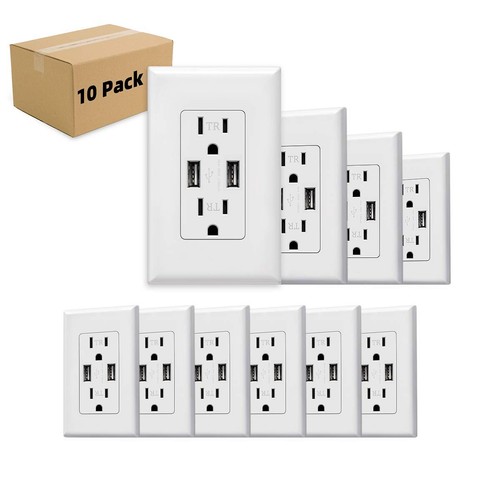 Outlet with USB Wall Dual High Speed Receptacle 15-Amp, Smart 3.1A Quick Char...