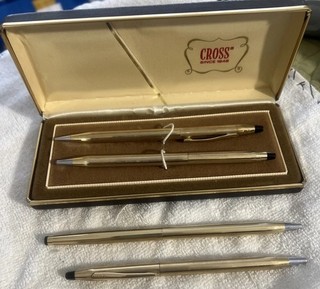 Vintage CROSS PEN & PENCIL Set Plus 1 Pen & 1 Desk Pen All 10k Gold Filled Lot