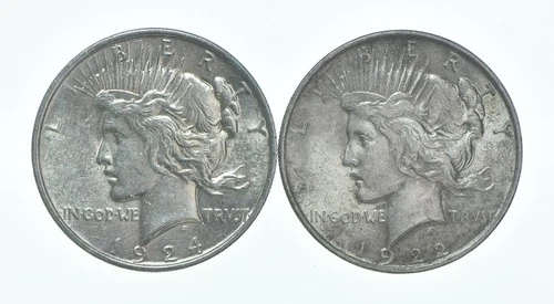 1924 & 1922 Peace Silver Dollar $1 Bullion Collection Lot *120