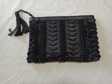 BORSA DONNA TIPO POCHETTE PVC NERO COTONE INTRECCIATO ZIP BRAIDED GEFLOCHTEN 