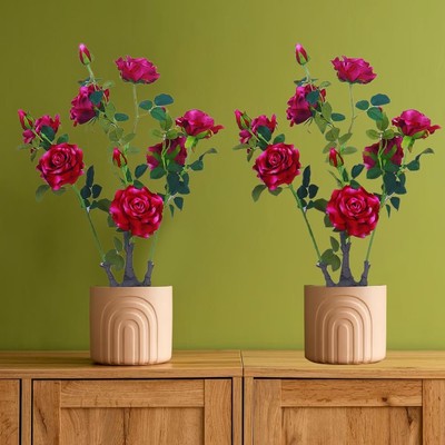 2x Kunstpflanze Blütenbaum 70cm Rosenbaum  Künstliche Pflanze Blüten Baum