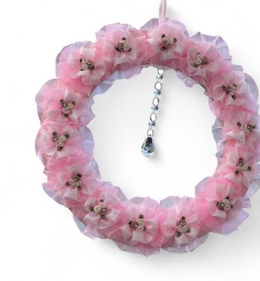 Handgefertigter rosa runder Kranz mit Blumen - rustikale Türdeko Hochzeit oder Kirche