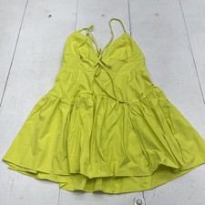 Shein Curve Dress Womens 1XL Lime Green Spaghetti Strap Babydoll Tiered Mini