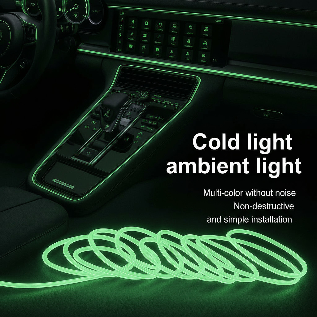 Striscia LED EL Neon Interni Auto 5 Metri Verde 12V Spina Accendisigari