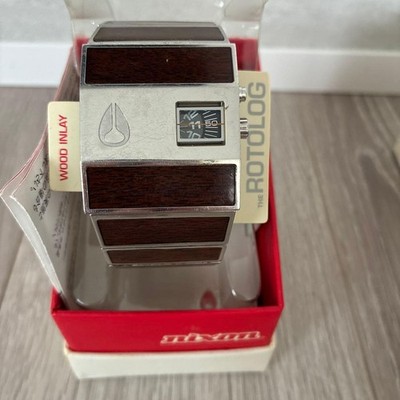 NIXON Rotolog Watch Stainless Steel Wood Dial Digital Display Mens 