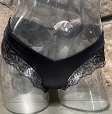 Victoria's Secret Satin  Lace Cheeky Panty BLACK Sz M NWT 16.95