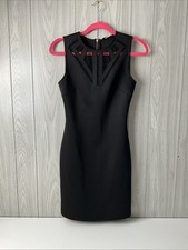 SIZE 4 VTG Guess Los Angeles Cut Out Sleeveless Black Dress Gold Zipper