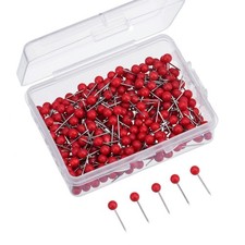 Outus 300 Pieces Map Tacks Push Pins Assorted Color Beads 1/ 8 Inch, Red
