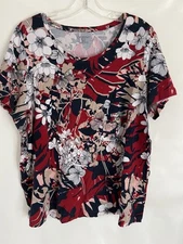 Catherine's V-Neck Floral Tee T-Shirt Size Petite OXWP 14/16WP Bust 46"