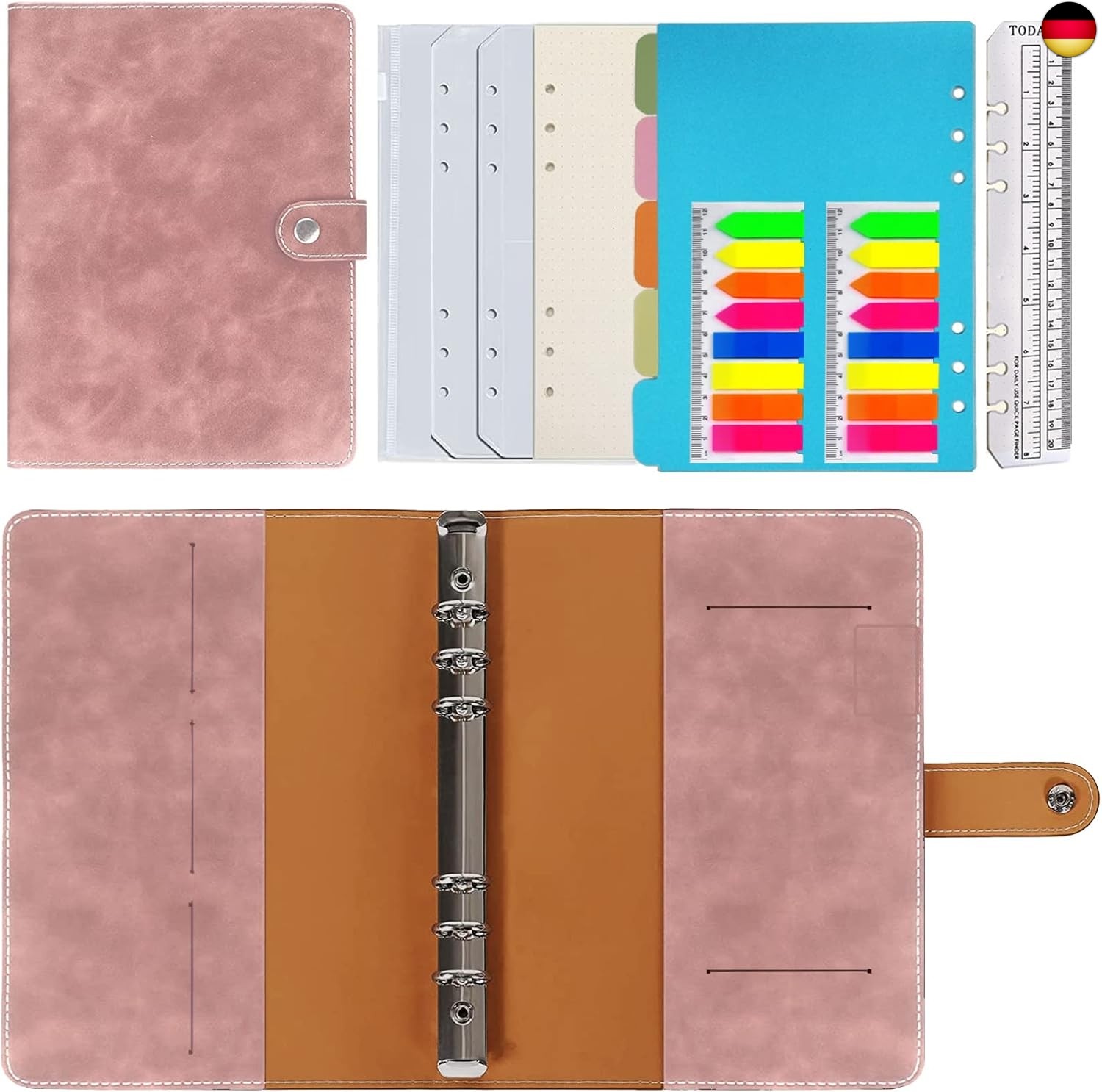 Ring Binder A5 Refillable, PU Leather Refillable Notebook Ring Binder A5 Diary