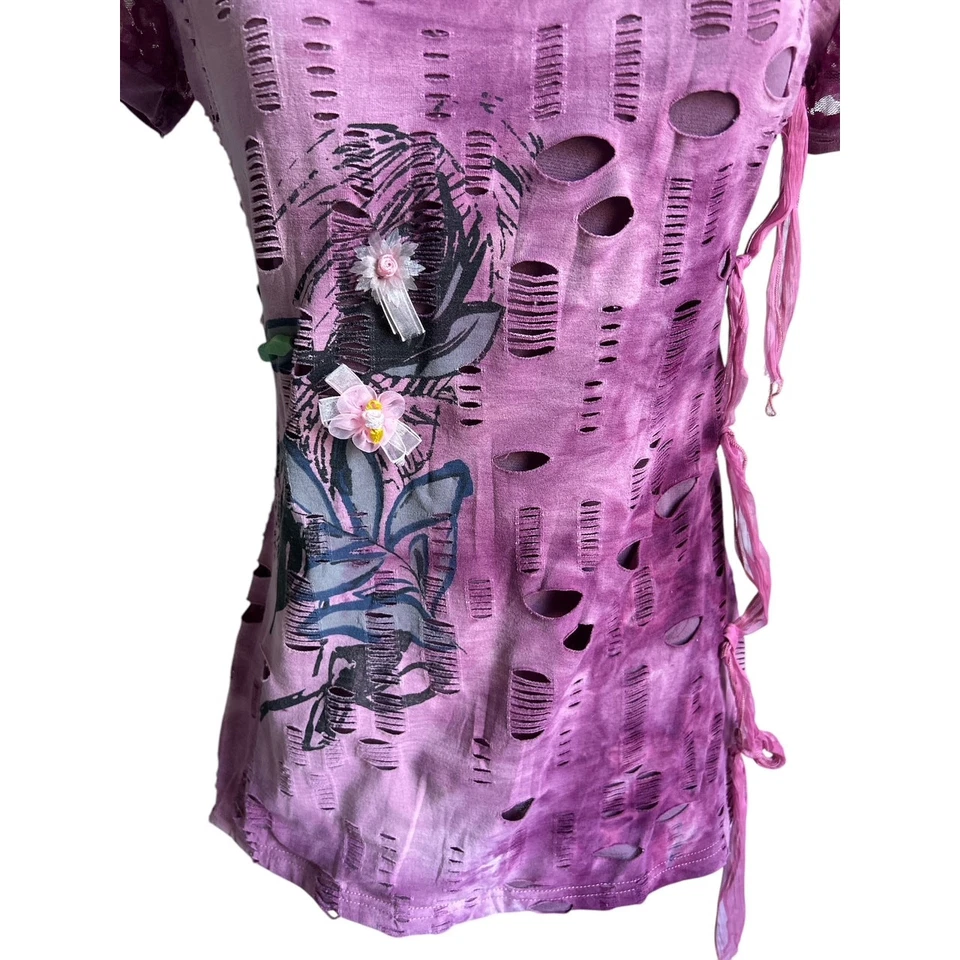 Blusa Top Farinelli Talla Mediana Púrpura Y2K Lazo y Cinta Adornada Foto 3 de 4