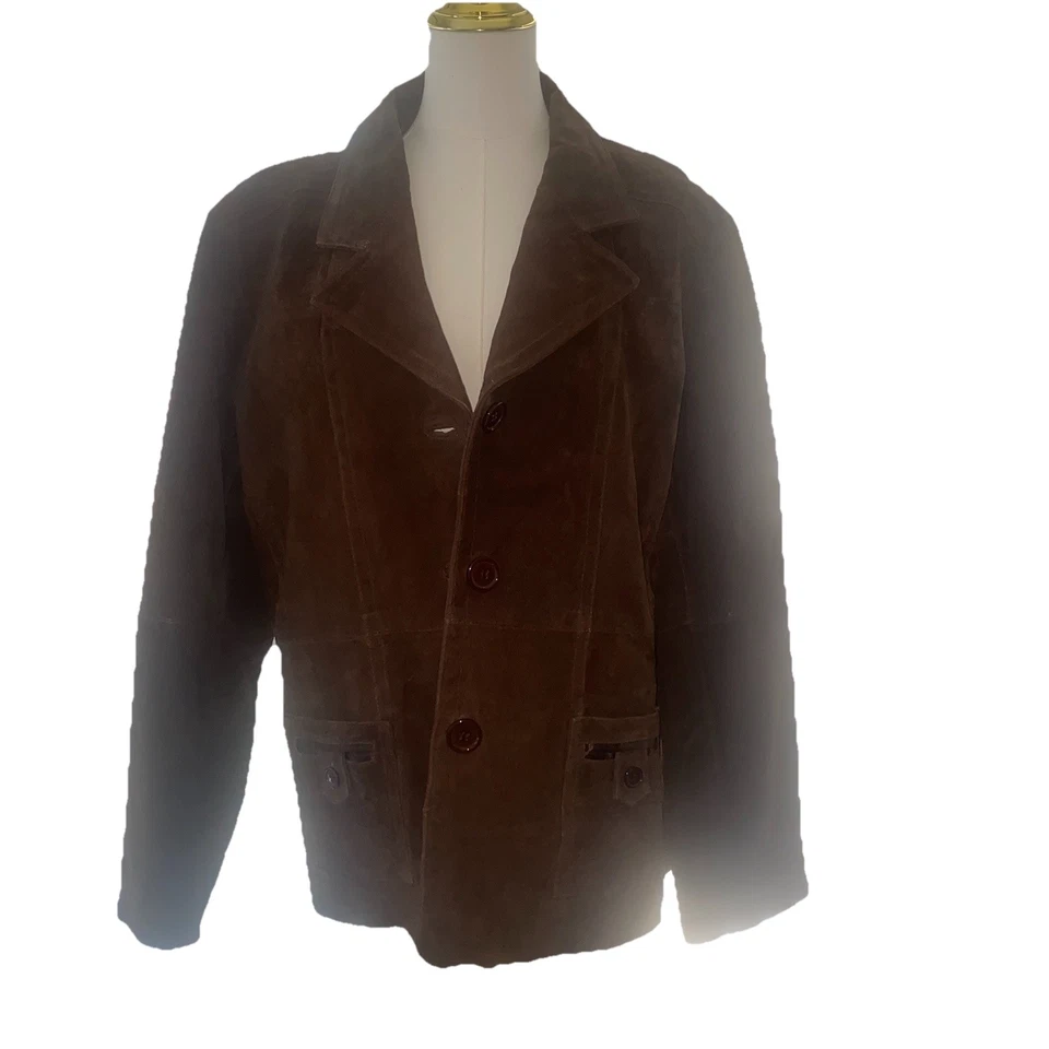 Chaqueta marrón gamuza pesada de cuero con borde exterior para mujer talla grande 2x invierno cálida nueva con etiquetas Foto 2 de 4