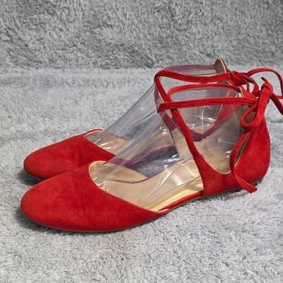 Paul Green Ballet Flats Red Suede Ankle Wrap Lace Up Women UK 6 US 8.5