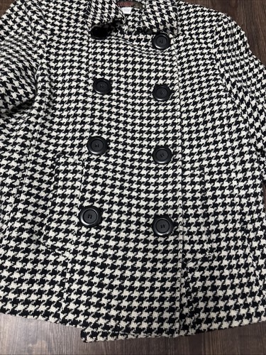 Vtg Mudd Coat Jacket Womens Large Y2K 90s Tweed Pea Coat Wool Blend Houndstooth - Picture 3 of 13