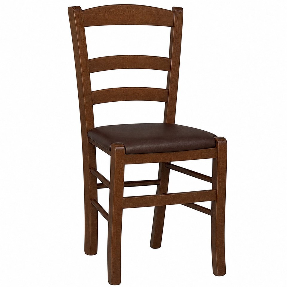 Chaise En Bois Paesana Noyer Foncé Avec Assise Rembourrée Marron