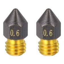 2 Pcs 0.6mm MK8 Brass PTFE Nozzles, M6 Thread 3D Printer Nozzle Accessories
