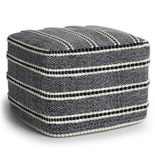 SIMPLIHOME Corrie 18 Inch Boho Square Woven Outdoor/ Indoor Pouf in Navy and
