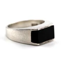 Vintage Men's Mexico Made 925 Silver Onyx Inlay Band Ring Size R 50122