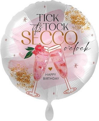 Folienballon TICK TOCK - IT'S SECCO O'CLOCK Deko Geschenk Geburtstag Luftballon