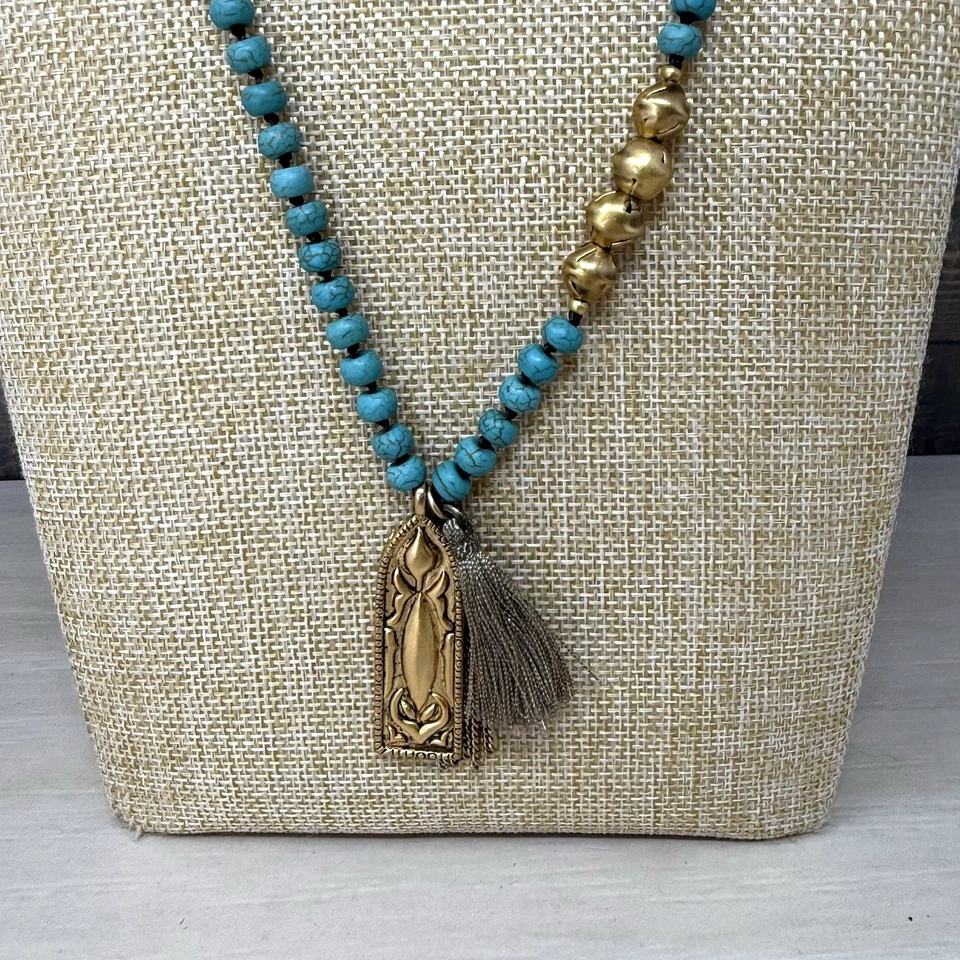 Silpada Brass Dominica Turquoise Blue Bead Tassel Necklace and Bracelet KRN0046 - Image 3 of 4