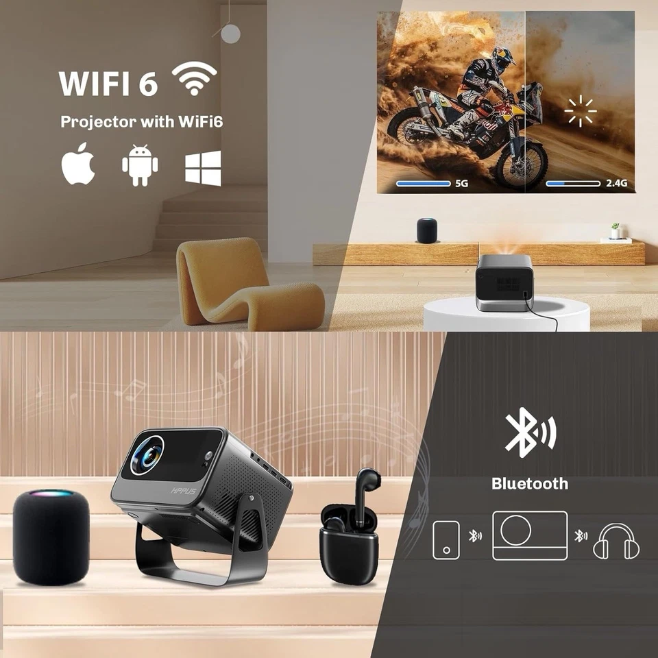 Smart Projector with Wifi and Bluetooth,Built-In Apps Auto Focus & Keystone,1080 - Image 4 of 4