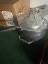 Gray Silver Metal Saucepan with Lid, Double Handles, Electric Gas Compatible