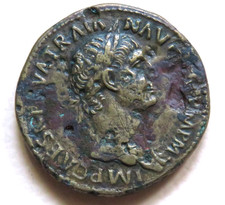 TRAJAN. A.D.98-117 Sestertius..  Rev-Pax seated left..  aVF