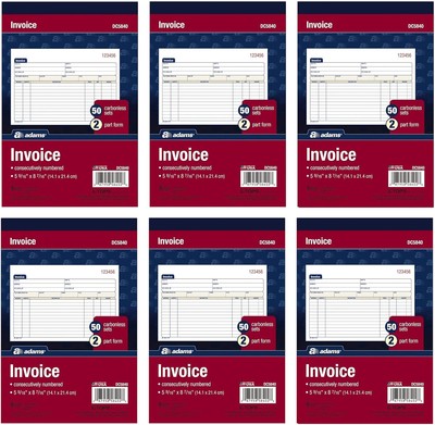 Adams Invoice Book, 2-Part, Carbonless, 5-9/16 x 8-7/16 Inches, 50 Sets per... 
