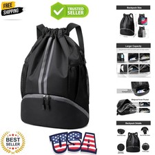 Sports Drawstring Backpack - String Swim Gym Bag with Shoes Compartment and W...