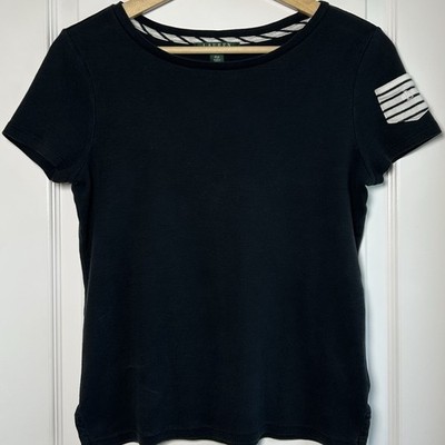 Lauren Ralph Lauren Petite Black Cotton Stripe Trim Monogram Cap Sleeve T-Shirt