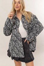 Image of HYFVE Zebra Print Snap Down Long Sleeve Shacket