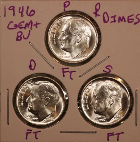 1946 P D S  Roosevelt Dimes GEM+ BU ALL FULL BANDS LUSTER! 460255