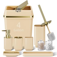 9PCS Bathroom Accessory Set, Beige Bathroom Set with Large-Capacity 4 Gallon ...