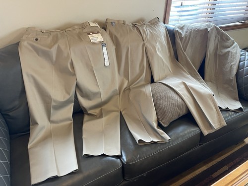 NEW Men Premium No Iron Khaki 42x32 Classic Fit Flat Front Expandable Waist GIFT - Afbeelding 6 van 14
