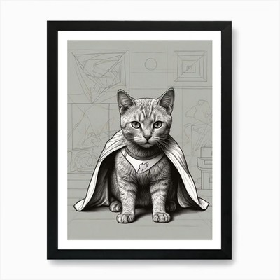 Katze im Umhang 1 Kunstdruck gerahmt Wandbild Poster Leinwanddruck Bild