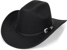 Classic Black Western Felt Roll Up Brim Cowboy and Cowgirl Hat for Women and ...