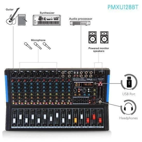 Pyle Bluetooth 12 Ch. Studio DJ Controller Audio Mixer Console System PMXU128BT - Image 2 of 4