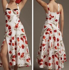 NWT Reformation Bekki Linen Floral Sweetheart Neck Midi Dress Size 4 Reg $280