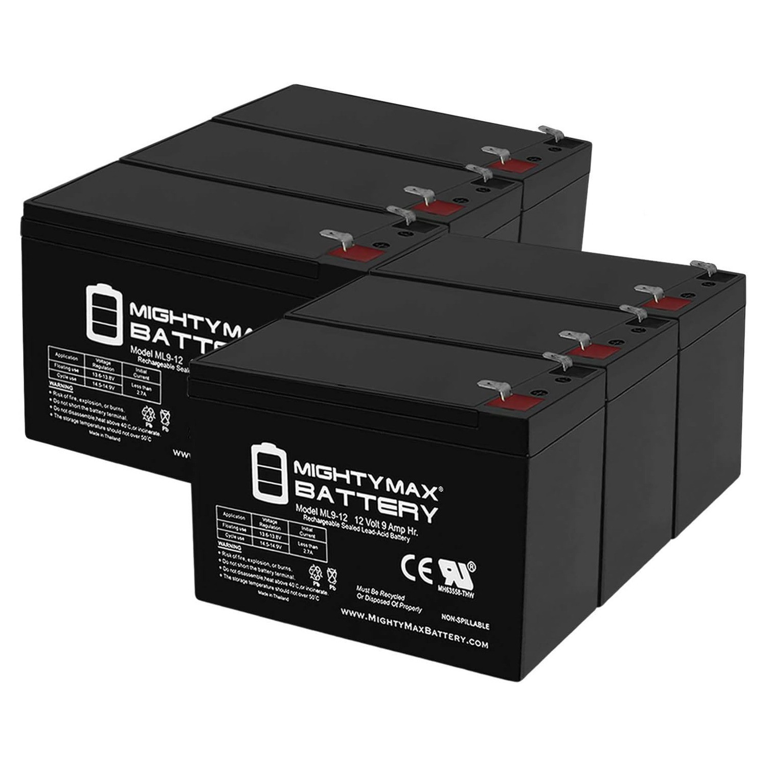 Mighty Max 12V 9Ah SLA Battery Replaces Leoch DJW12-9.0 T2, DJW 12-9.0 T2 -6Pack