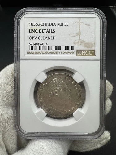 India 1835 C Silver Rupee - King William - NGC UNC details