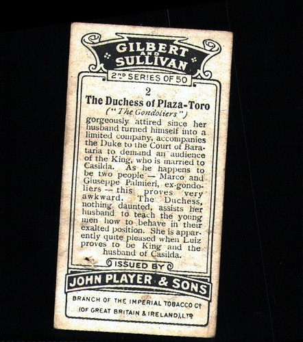 1927 Player's Gilbert and Sullivan Series 2 Tobacco The Dutchess Toro #2 - Picture 2 of 2