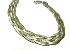 DESIGNER SU BRAIDED THREE STERLING TONES 7" BRACELET STERLING SILVER 925 .