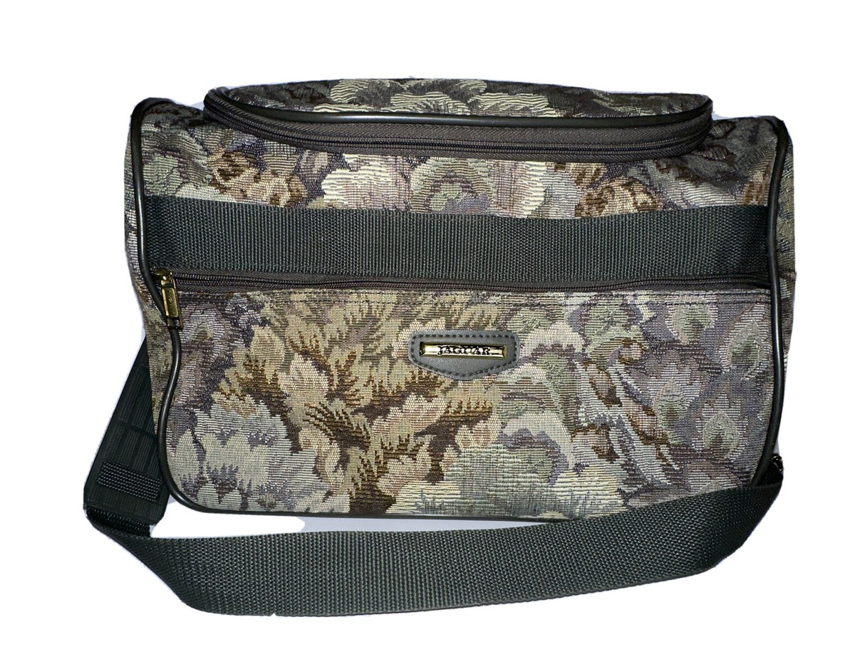 JAGUAR DESIGN キャンバスショルダーバッグ Vintage Jaguar Duffle Bag Floral Zip Green Shoulder Strap Canvas